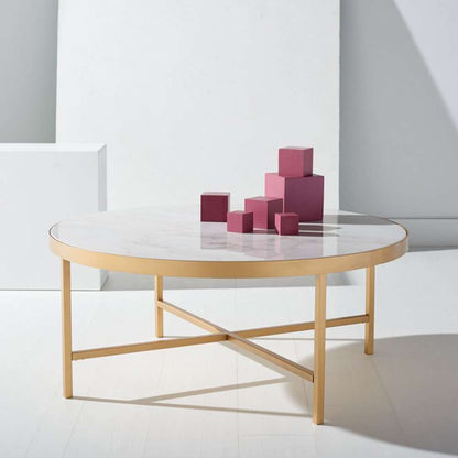 Safavieh - Couture - Caralyn Round Marble Coffee Table - White - Brass - SFV9512A veiw 3