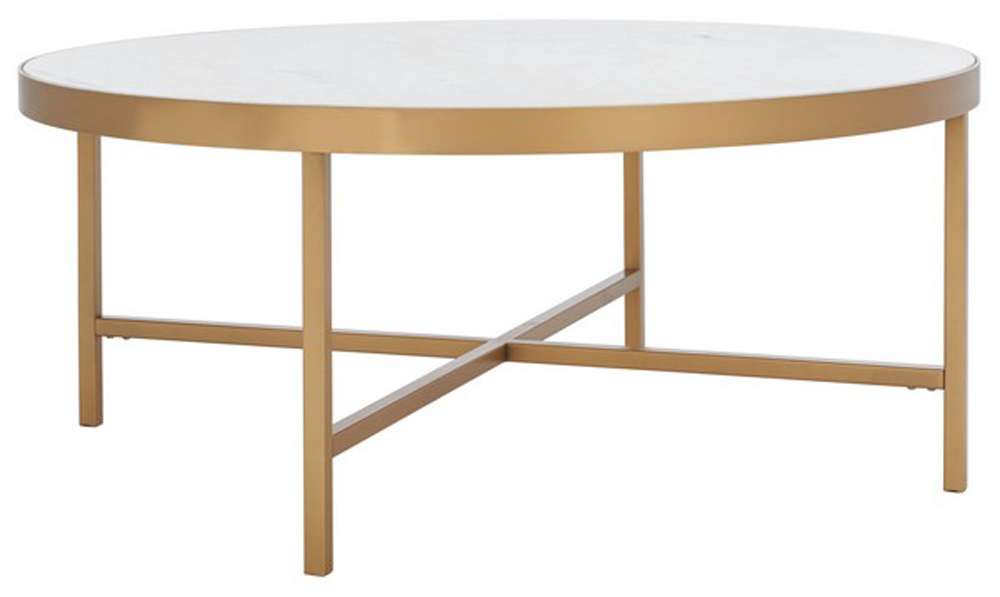 Safavieh - Couture - Caralyn Round Marble Coffee Table - White - Brass - SFV9512A veiw 4