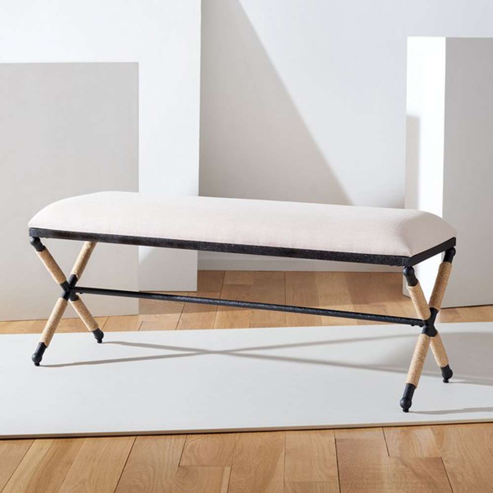 Safavieh - Couture - Carmelo Hemp Wrapped Bench - Beige - Black - SFV2121A veiw 3