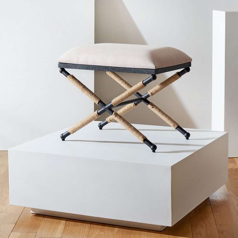Safavieh - Couture - Carmelo Hemp Wrapped Ottoman - Beige - Black - SFV2122A veiw 2