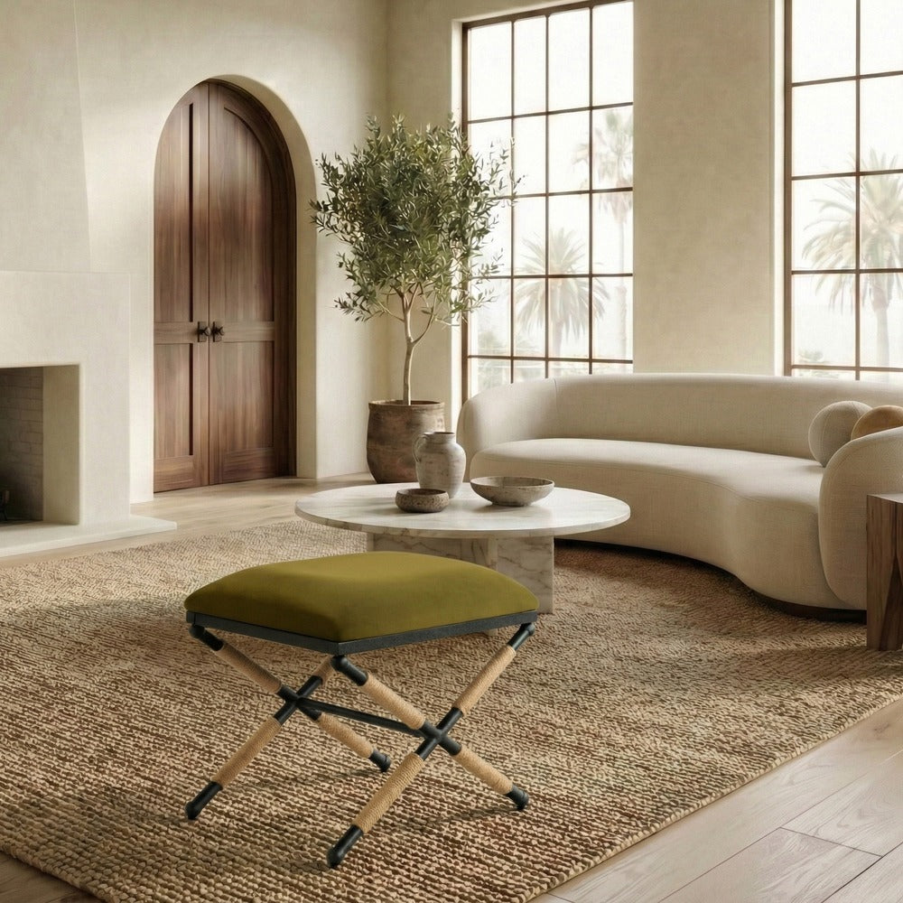 Safavieh - Carmelo Hemp Wrapped Ottoman / Olive Green / Black - SFV2122C view 2