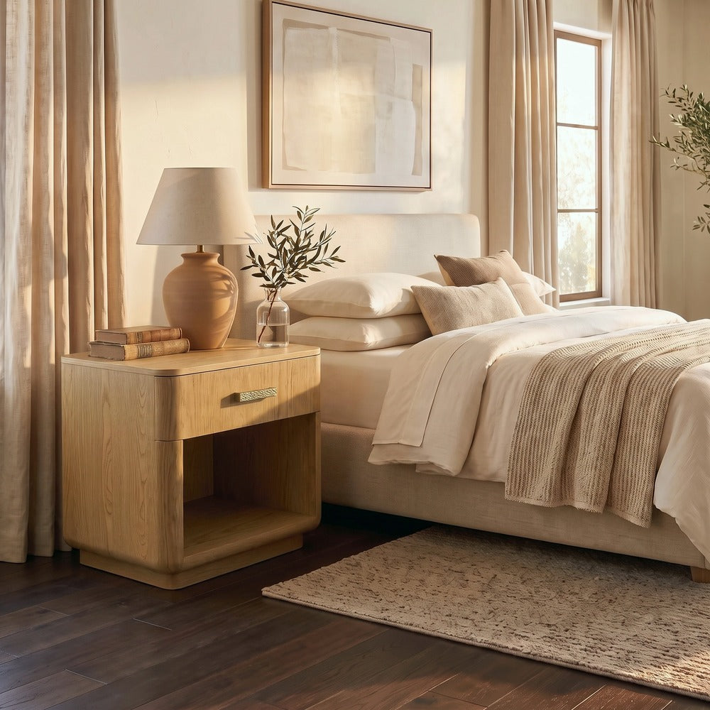 Safavieh - Carmilla Hammered Metal And Wood 1 Drawer Nightstand / Brown Oak - SFV2240A view 2