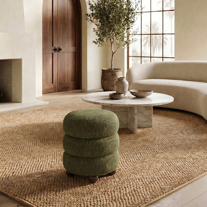 Safavieh - Cecelia Round Channel Tufted Ottoman / Dark Green / Walnut - SFV5133H view 2