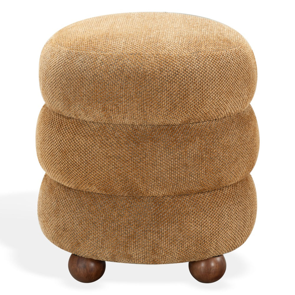 Safavieh - Cecelia Round Channel Tufted Ottoman / Mustard / Walnut - SFV5133E view 1