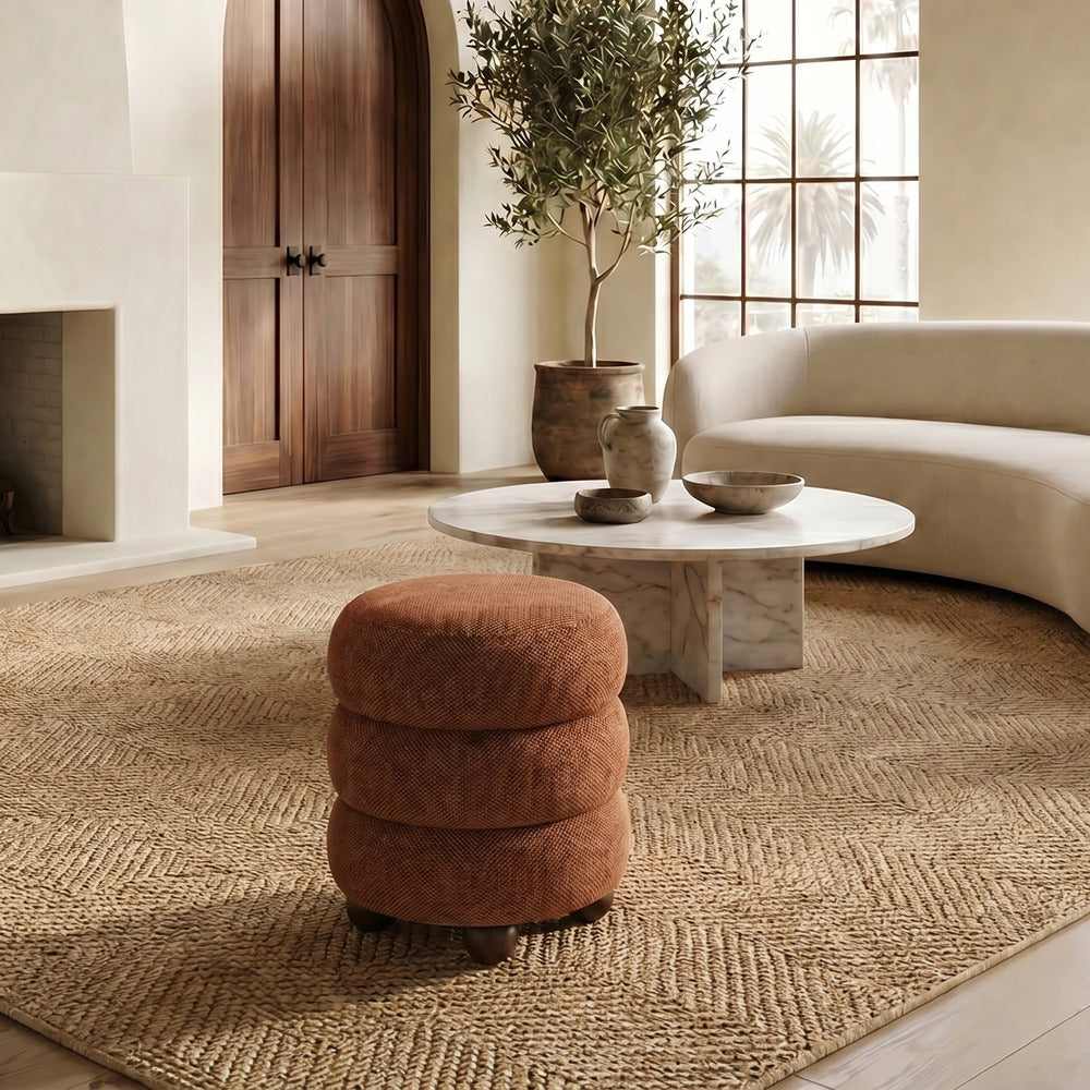 Safavieh - Cecelia Round Channel Tufted Ottoman / Rust / Walnut - SFV5133G view 2