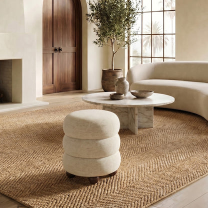 Safavieh - Cecelia Round Channel Tufted Ottoman / Taupe / Walnut - SFV5133I view 2