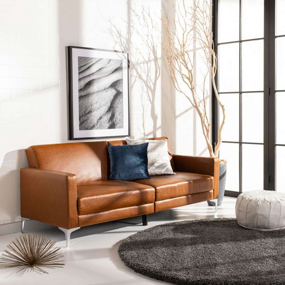 Safavieh - Chelsea Foldable Futon Sofa Bed - Cognac - Chrome - LVS2005C veiw 2
