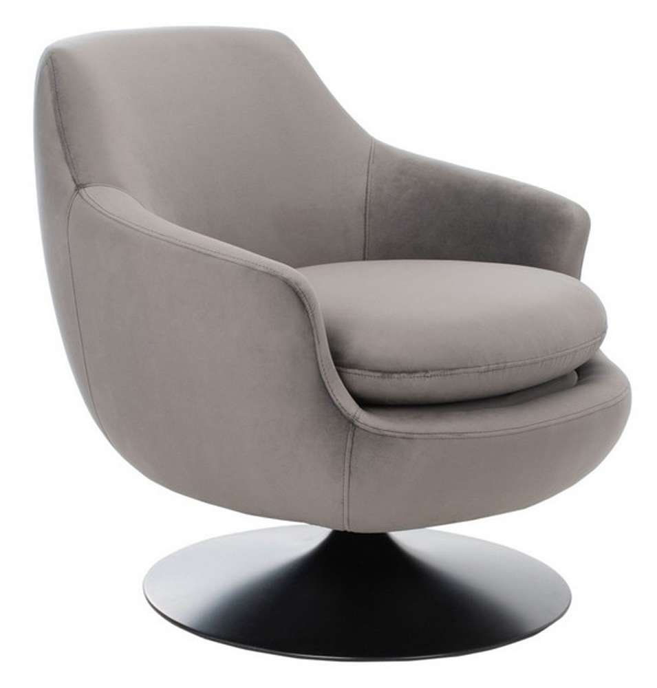 Safavieh - Couture - Citrine Velvet Swivel Chair - Dark Grey - Black - SFV4743B veiw 3