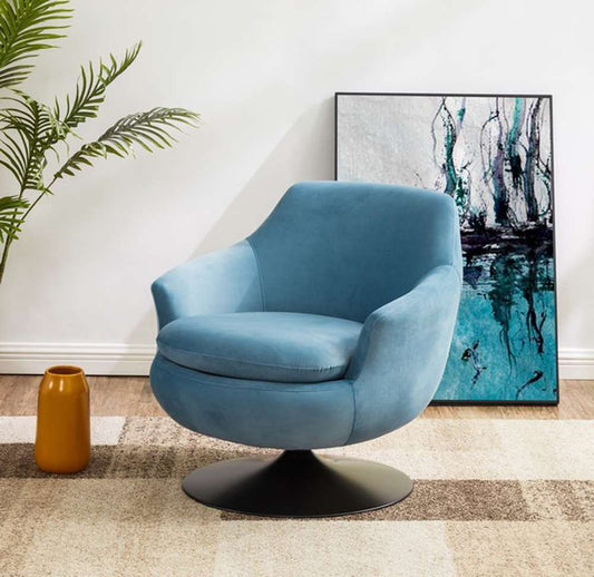 Safavieh - Couture - Citrine Velvet Swivel Chair - Light Blue - Black - SFV4743A veiw 2