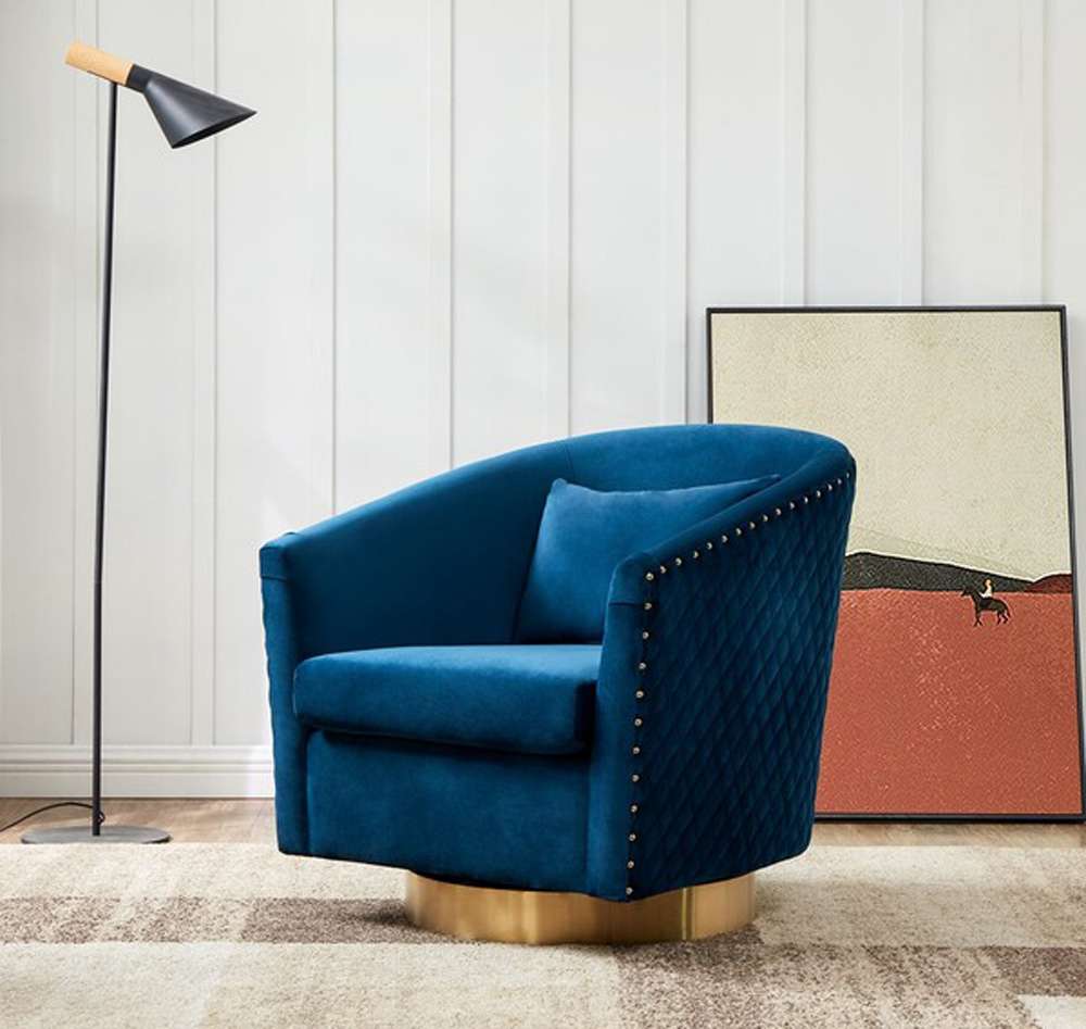 Safavieh - Couture - Clara Quilted Swivel Tub Chair - Navy - Gold - SFV4702K veiw 2