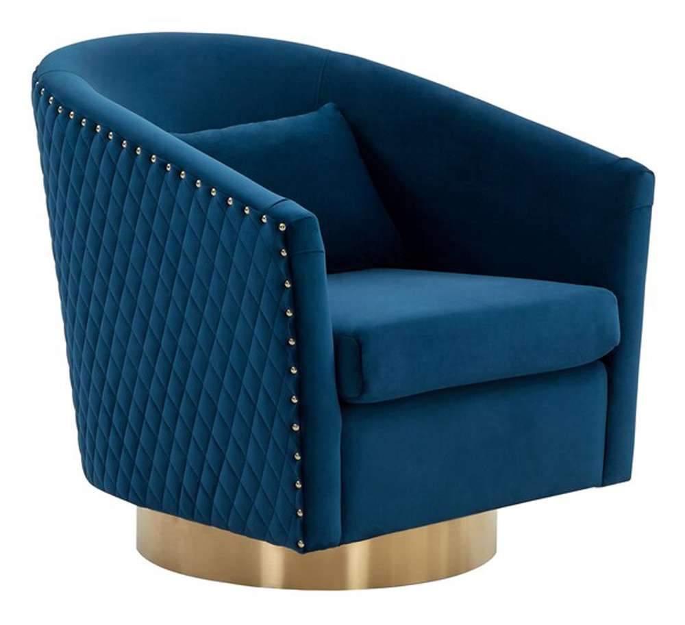 Safavieh - Couture - Clara Quilted Swivel Tub Chair - Navy - Gold - SFV4702K veiw 3