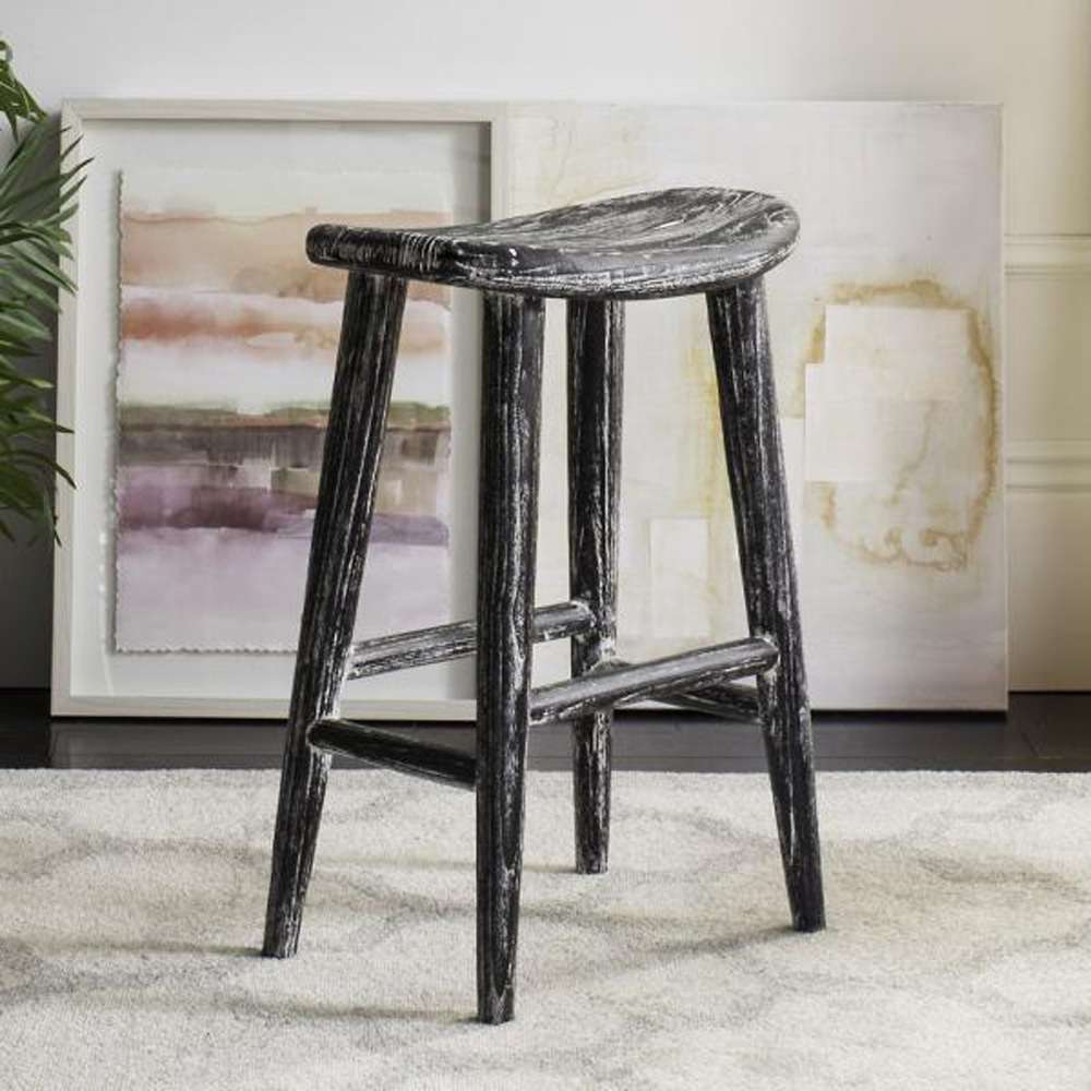 Safavieh - Colton Wood Counter Stool - Black - White - BST1000A veiw 2