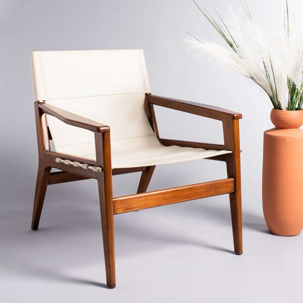 Safavieh - Couture - Culkin Leather Sling Chair - White - Brown - SFV9014A veiw 2