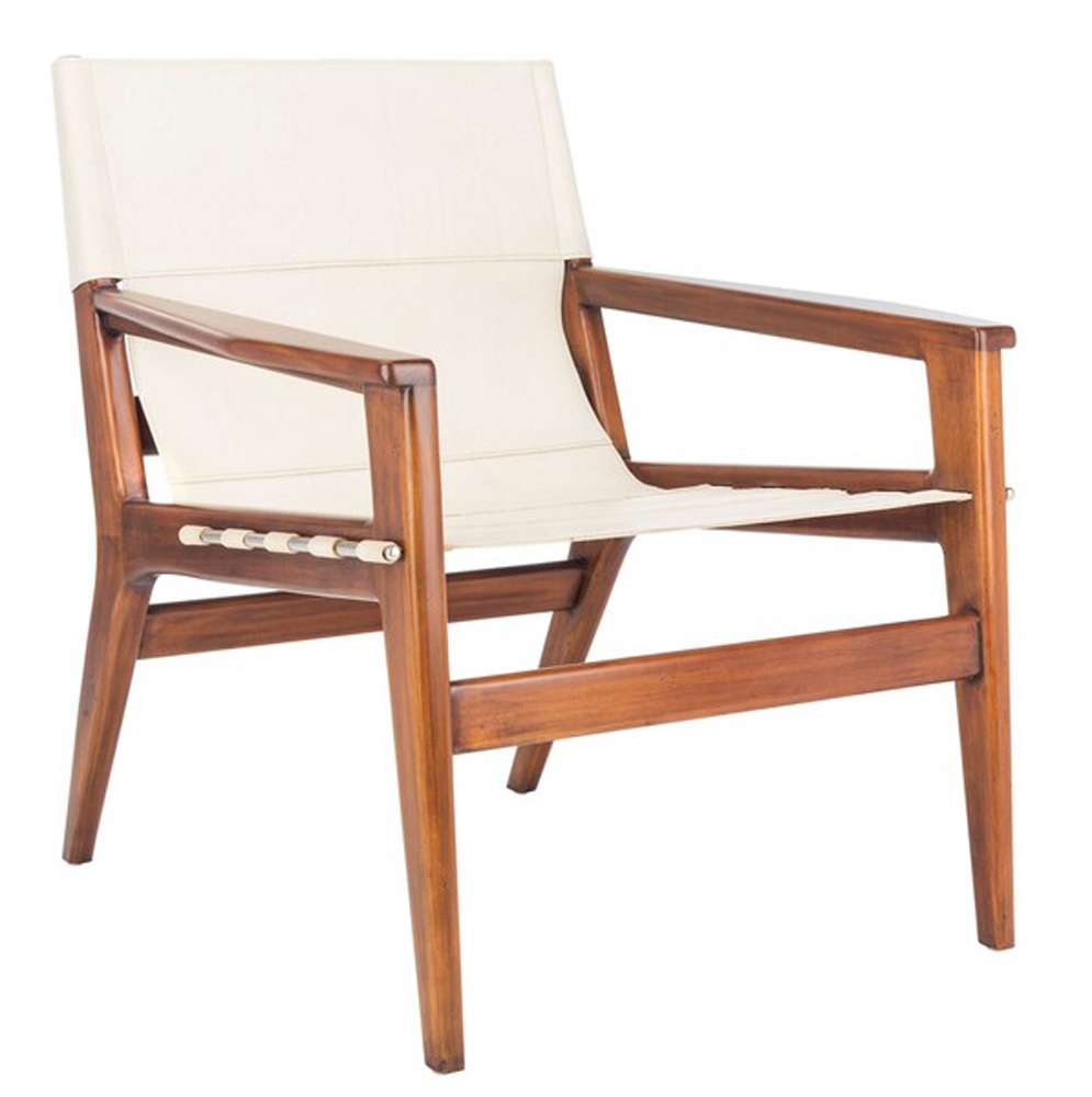 Safavieh - Couture - Culkin Leather Sling Chair - White - Brown - SFV9014A veiw 3
