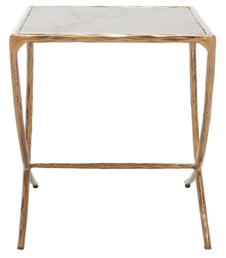 Safavieh - Couture - Debbie Square Metal Accent Table - White - Brass - SFV9523C veiw 1
