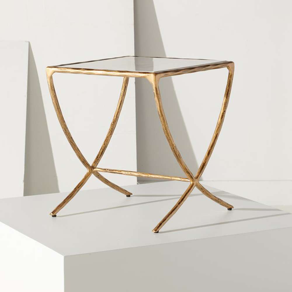 Safavieh - Couture - Debbie Square Metal Accent Table - White - Brass - SFV9523C veiw 3