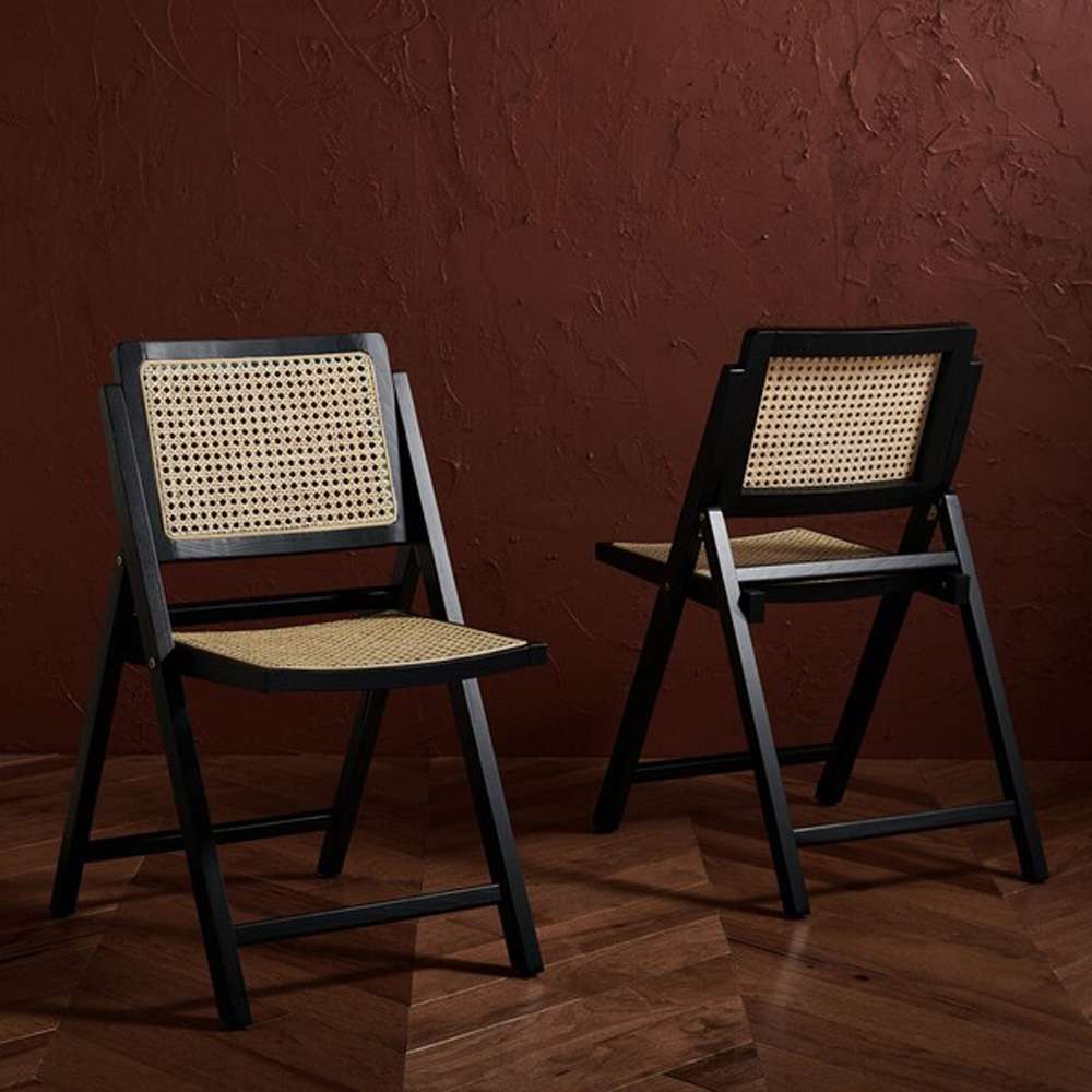 Safavieh - Couture - Desiree Cane Folding Dining Ch - Black - Natural  (Set of 2) - SFV4137A-SET2 veiw 3