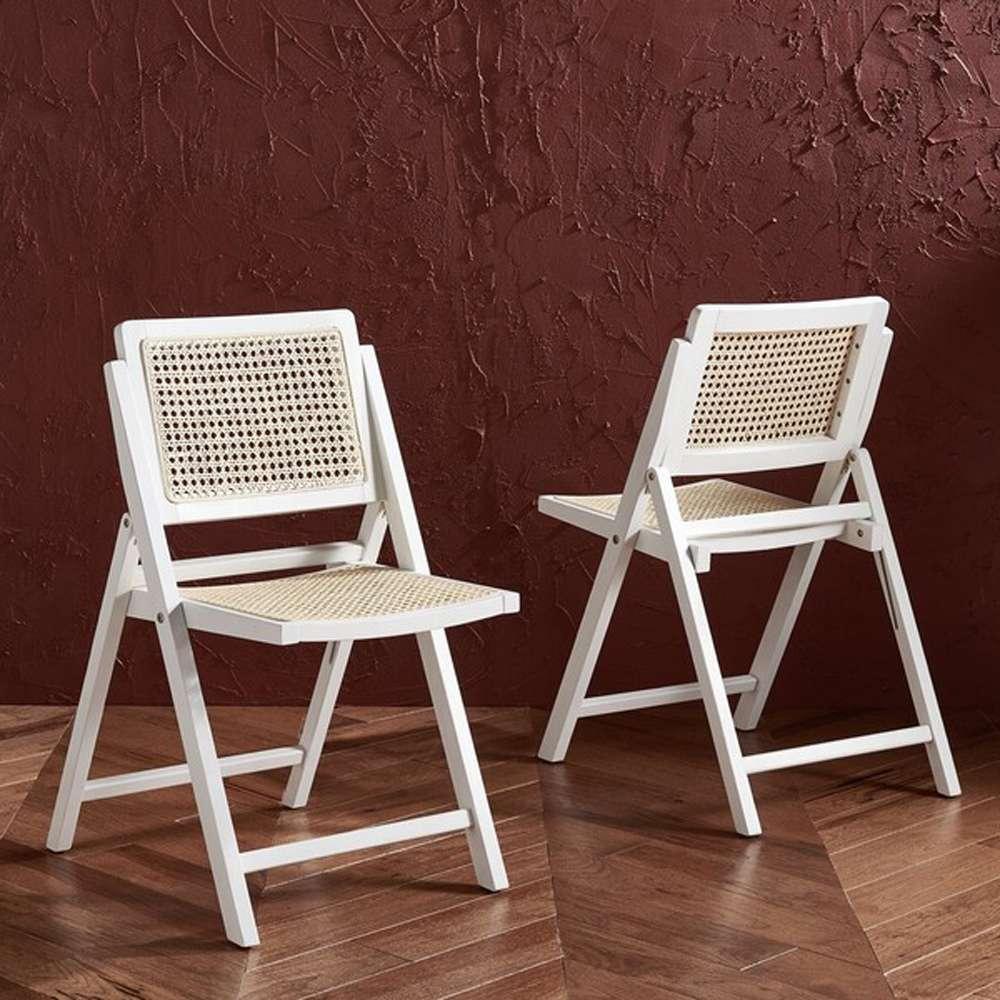 Safavieh - Couture - Desiree Cane Folding Dining Ch - White - Natural  (Set of 2) - SFV4137C-SET2 veiw 3