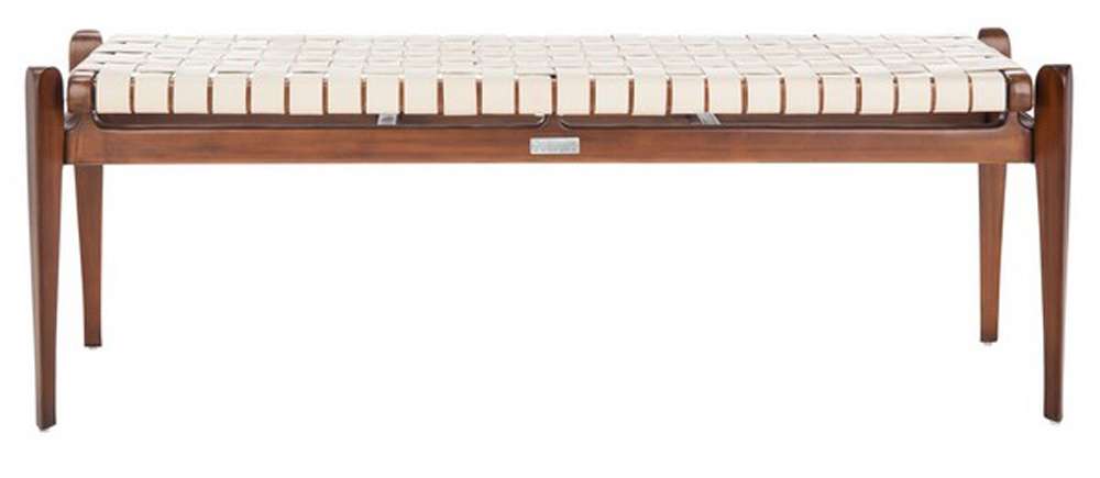 Safavieh - Couture - Dilan Leather Bench - White - Light Brown - SFV9011A veiw 1