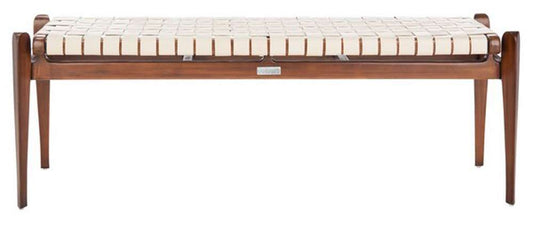 Safavieh - Couture - Dilan Leather Bench - White - Light Brown - SFV9011A veiw 1