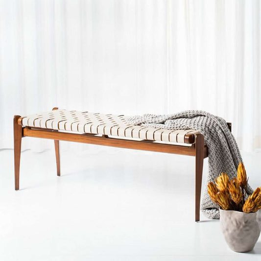Safavieh - Couture - Dilan Leather Bench - White - Light Brown - SFV9011A veiw 2