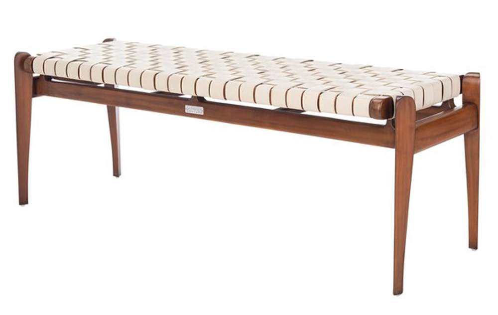 Safavieh - Couture - Dilan Leather Bench - White - Light Brown - SFV9011A veiw 3