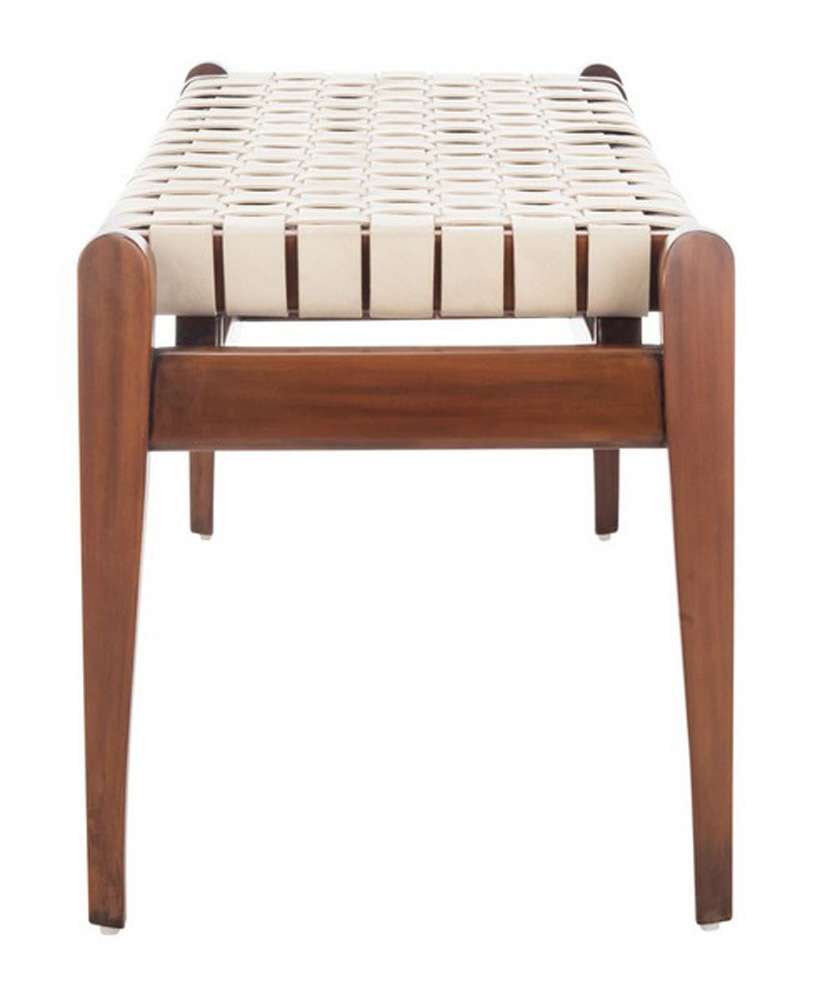 Safavieh - Couture - Dilan Leather Bench - White - Light Brown - SFV9011A veiw 4