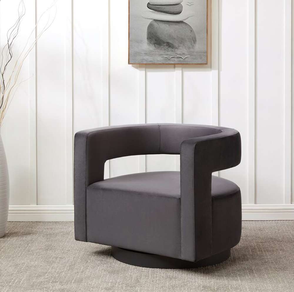 Safavieh - Couture - Edgar Velvet  Swivel Chair - Dark Grey - Black - SFV4764C veiw 2