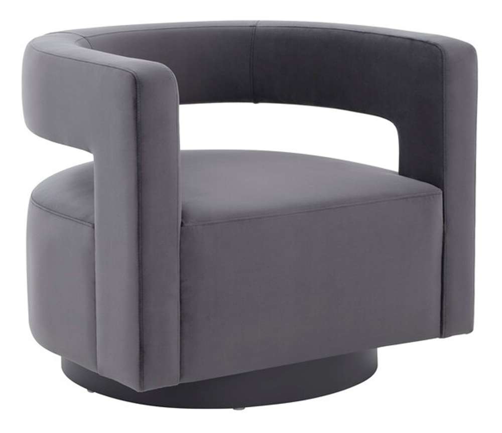 Safavieh - Couture - Edgar Velvet  Swivel Chair - Dark Grey - Black - SFV4764C veiw 3