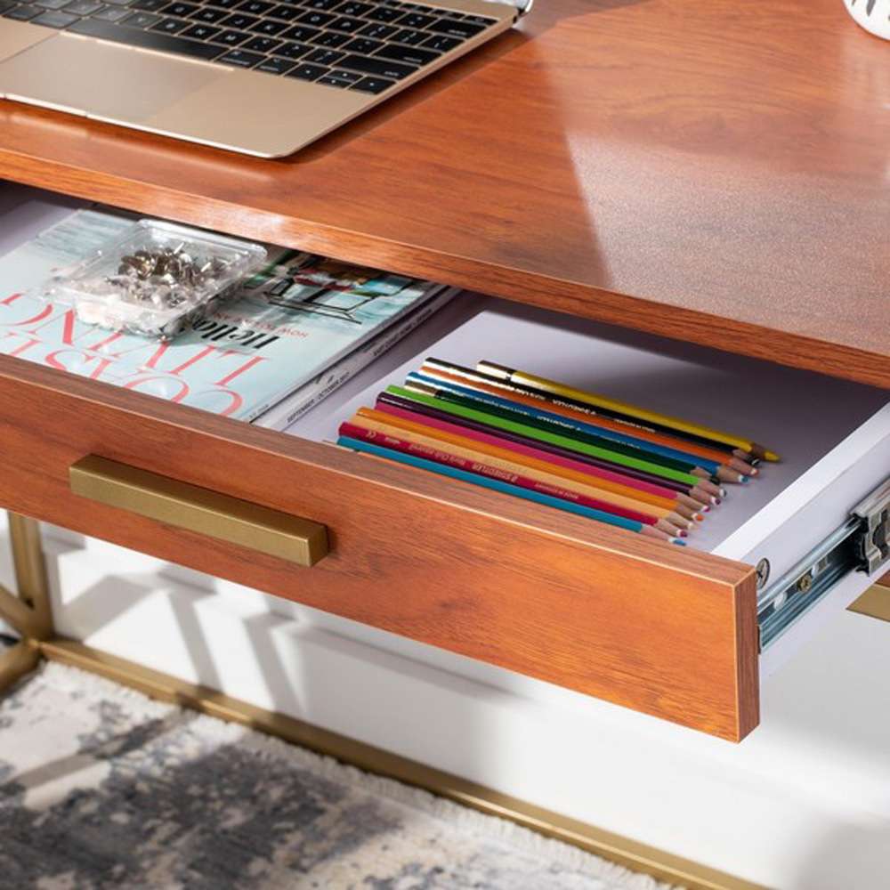 Safavieh - Elaine 1 Drawer Desk - Natural - Gold - DSK2201C veiw 2
