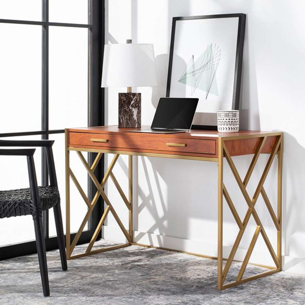 Safavieh - Elaine 1 Drawer Desk - Natural - Gold - DSK2201C veiw 3