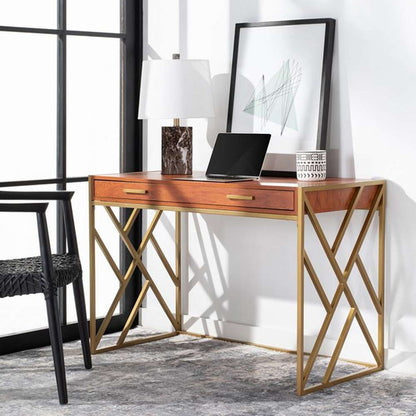 Safavieh - Elaine 1 Drawer Desk - Natural - Gold - DSK2201C veiw 3
