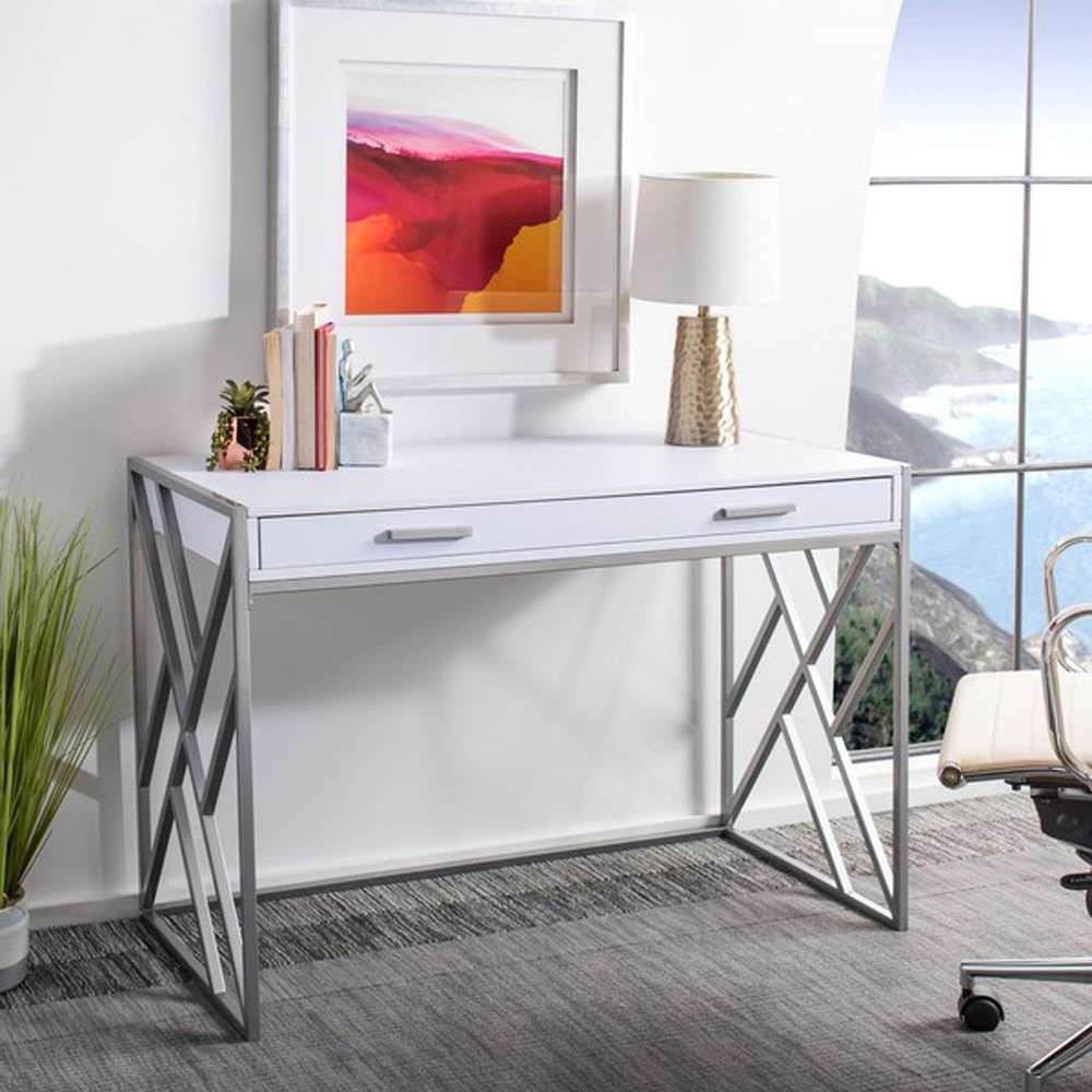 Safavieh - Elaine 1 Drawer Desk - White - Silver - DSK2201B veiw 2