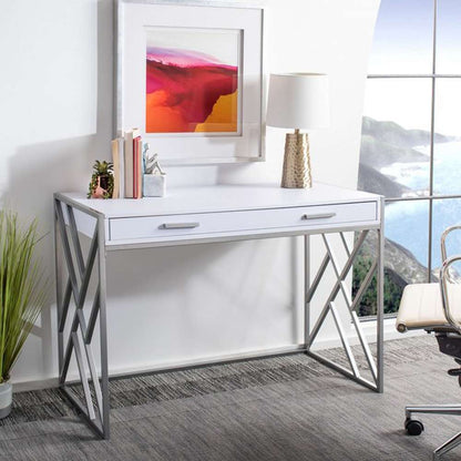Safavieh - Elaine 1 Drawer Desk - White - Silver - DSK2201B veiw 2