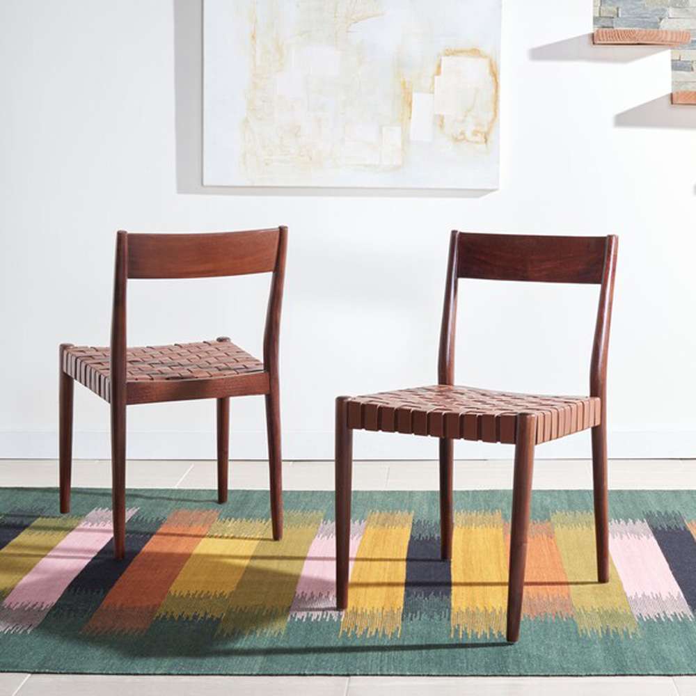 Safavieh - Eluned Leather Dining Chair - Cognac - Brown  (Set of 2) - DCH1201A-SET2 veiw 2