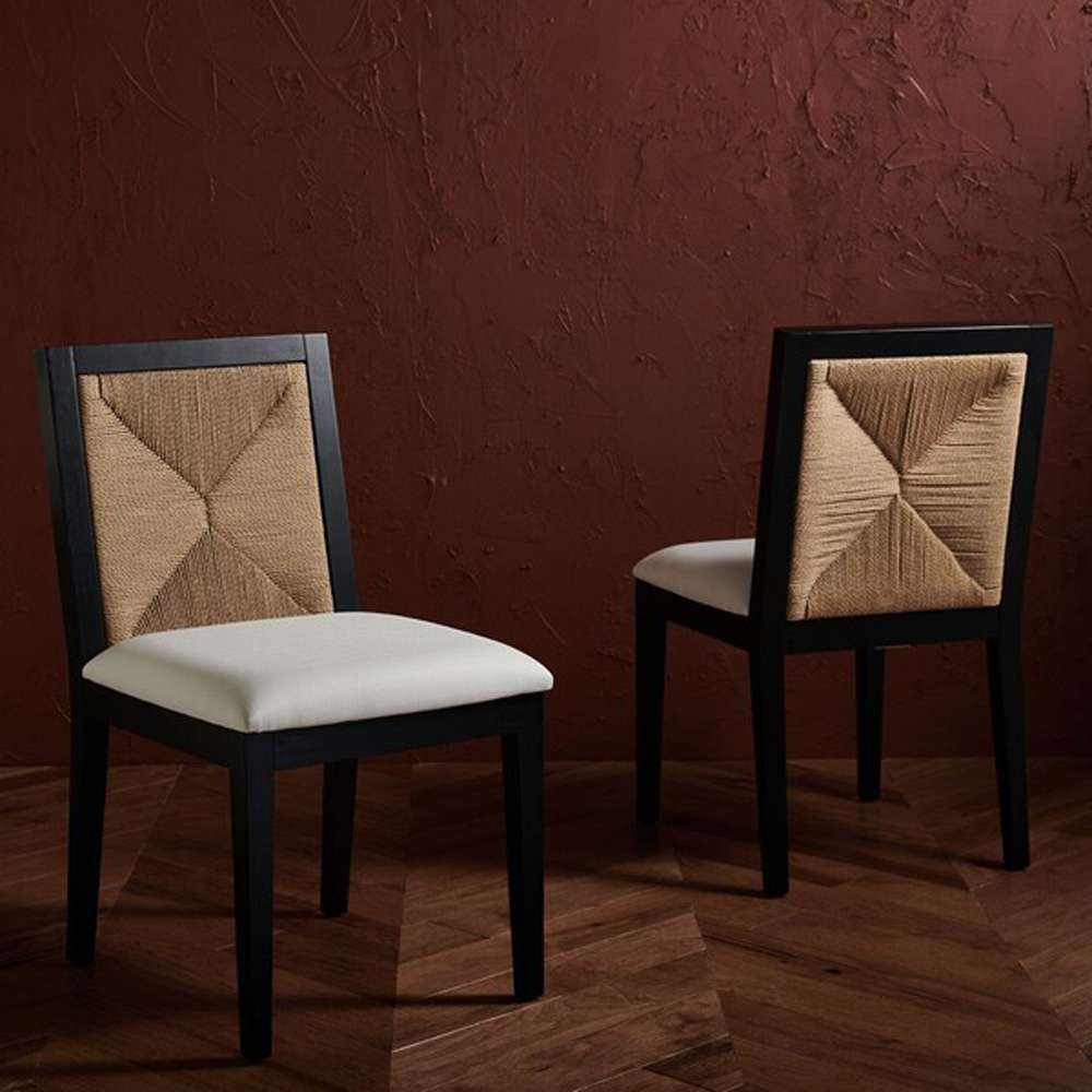 Safavieh - Couture - Emilio Woven Dining Chair - Black - Natural  (Set of 2) - SFV4123A-SET2 veiw 3
