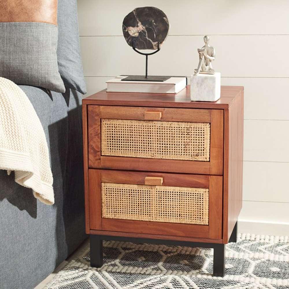 Safavieh - Erica 2 Drawer Nightstand - Natural - Black - NST4006A veiw 2