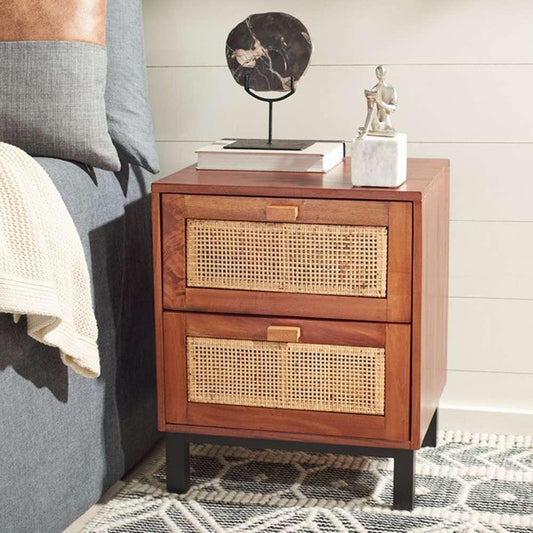 Safavieh - Erica 2 Drawer Nightstand - Natural - Black - NST4006A veiw 2