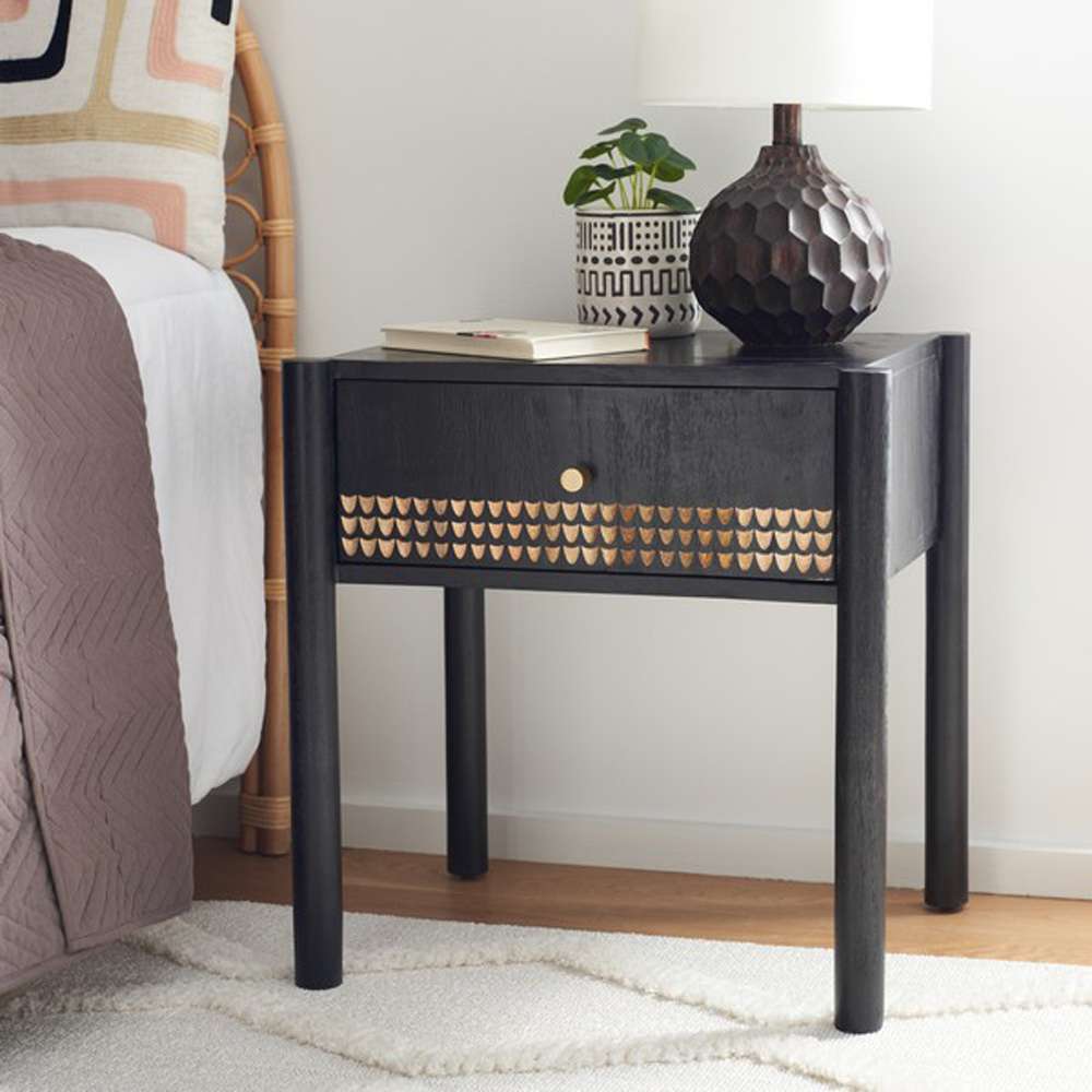 Safavieh - Errington 1 Drawer Nightstand - Black - Natural - NST9011A veiw 3