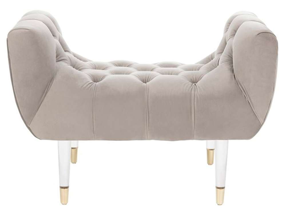 Safavieh - Couture - Eugenie Tufted Velvet Bench - Pale Taupe - Gold - SFV4705A veiw 1