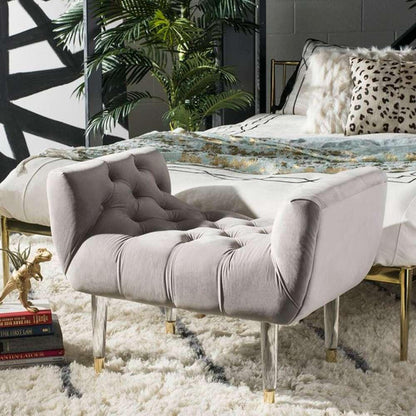 Safavieh - Couture - Eugenie Tufted Velvet Bench - Pale Taupe - Gold - SFV4705A veiw 2