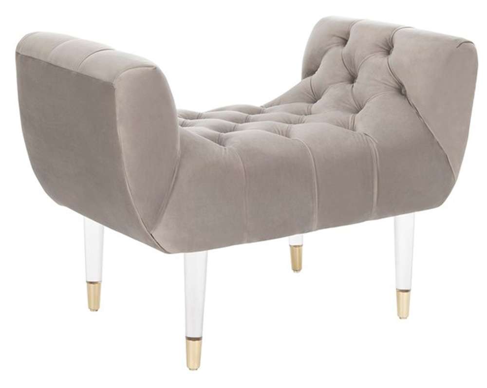 Safavieh - Couture - Eugenie Tufted Velvet Bench - Pale Taupe - Gold - SFV4705A veiw 4
