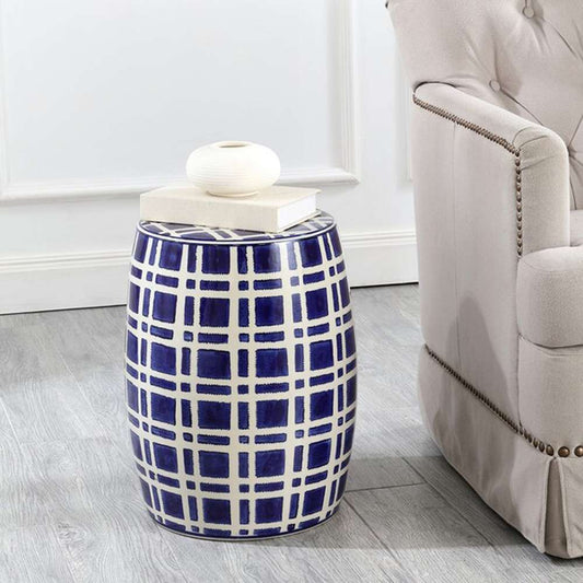 Safavieh - Eytan 18.25in Garden Stool - Navy - White - ACS4602A veiw 1