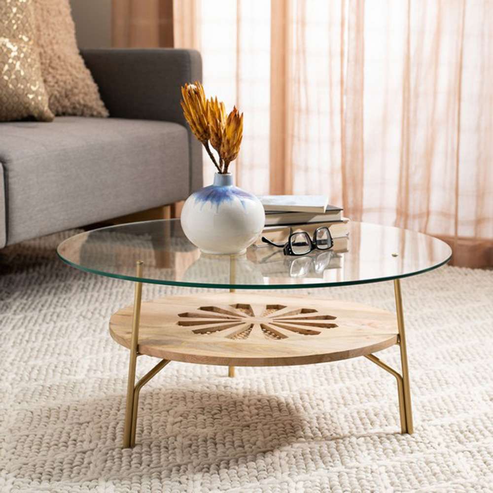 Safavieh - Flora Round Coffee Table - Natural - Brass - COF9005A veiw 3