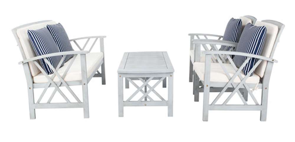 Safavieh - Fontana 4 Pc Outdoor Set - Grey - Bge + Thn Stp P - PAT7008H veiw 1