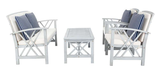 Safavieh - Fontana 4 Pc Outdoor Set - Grey - Bge + Thn Stp P - PAT7008H veiw 1