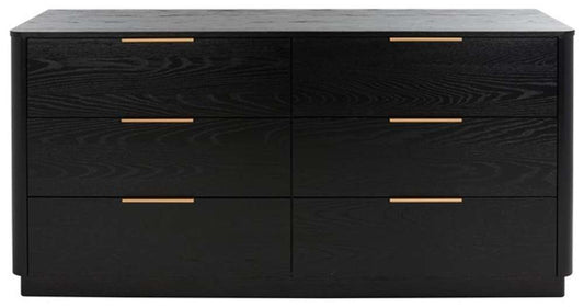 Safavieh - Couture - Gabrietta 6 Drawer Wood Dresser - Black - Gold - SFV2141B veiw 1