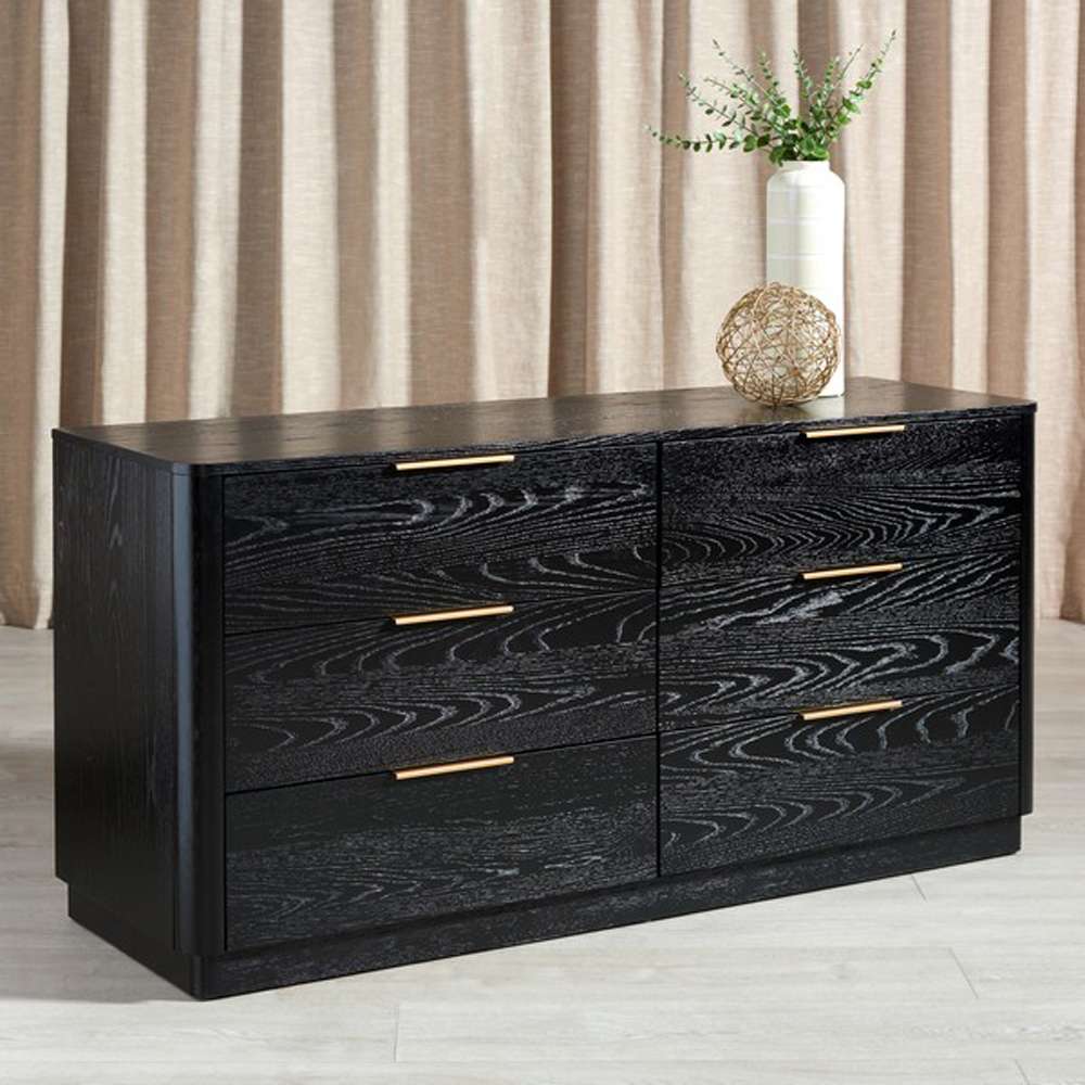 Safavieh - Couture - Gabrietta 6 Drawer Wood Dresser - Black - Gold - SFV2141B veiw 4