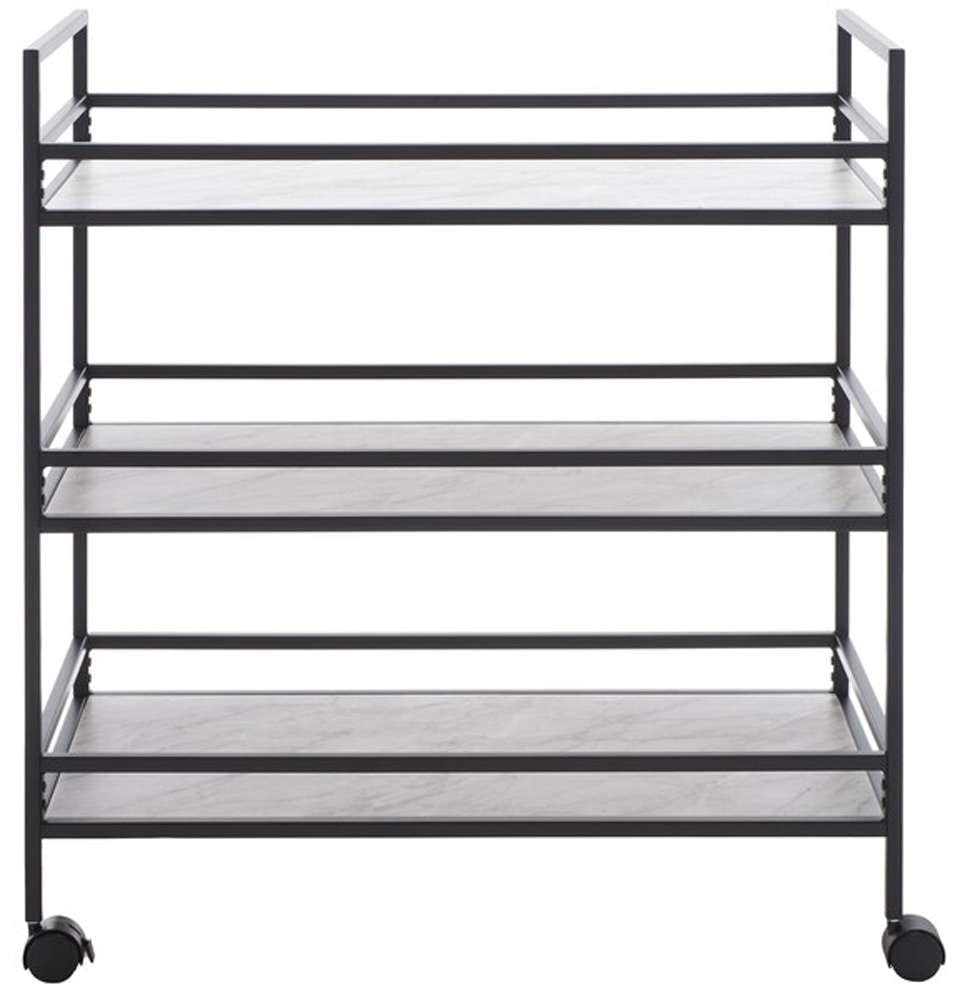 Safavieh - Idria 3 Tier Bar Cart - Matte Black - White Faux Marbl - BCT8010A veiw 1