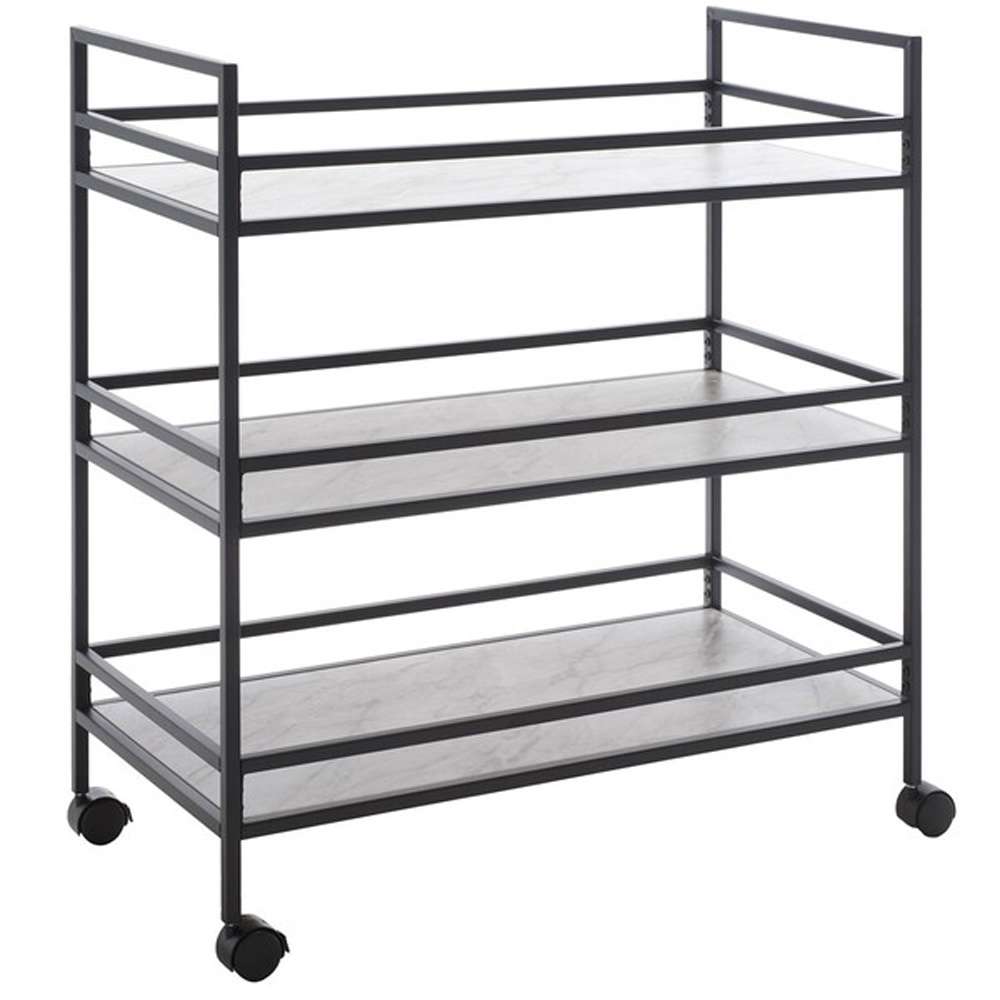 Safavieh - Idria 3 Tier Bar Cart - Matte Black - White Faux Marbl - BCT8010A veiw 2